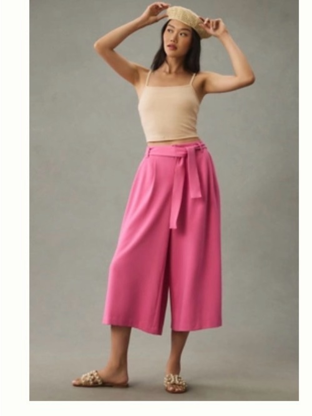 Maeve Fuchsia Wide-Leg Paperbag Pants with Tie Waist